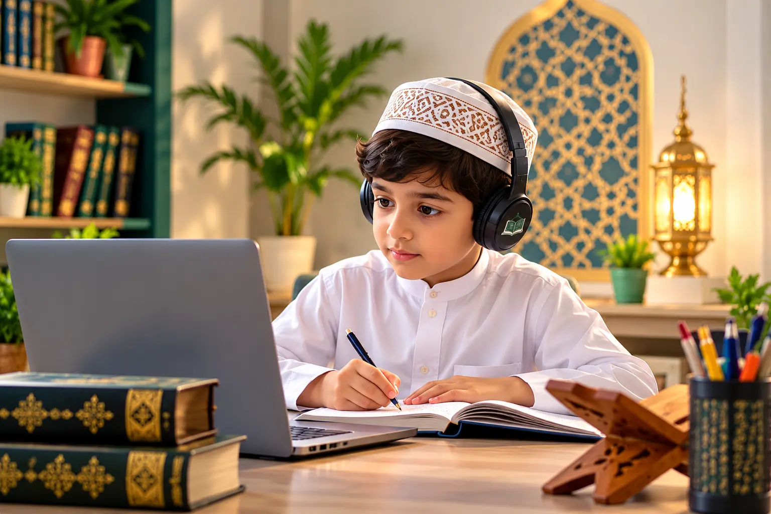 Young hifz student memorizing Quran online with expert mentor at Soulful Quran Academy