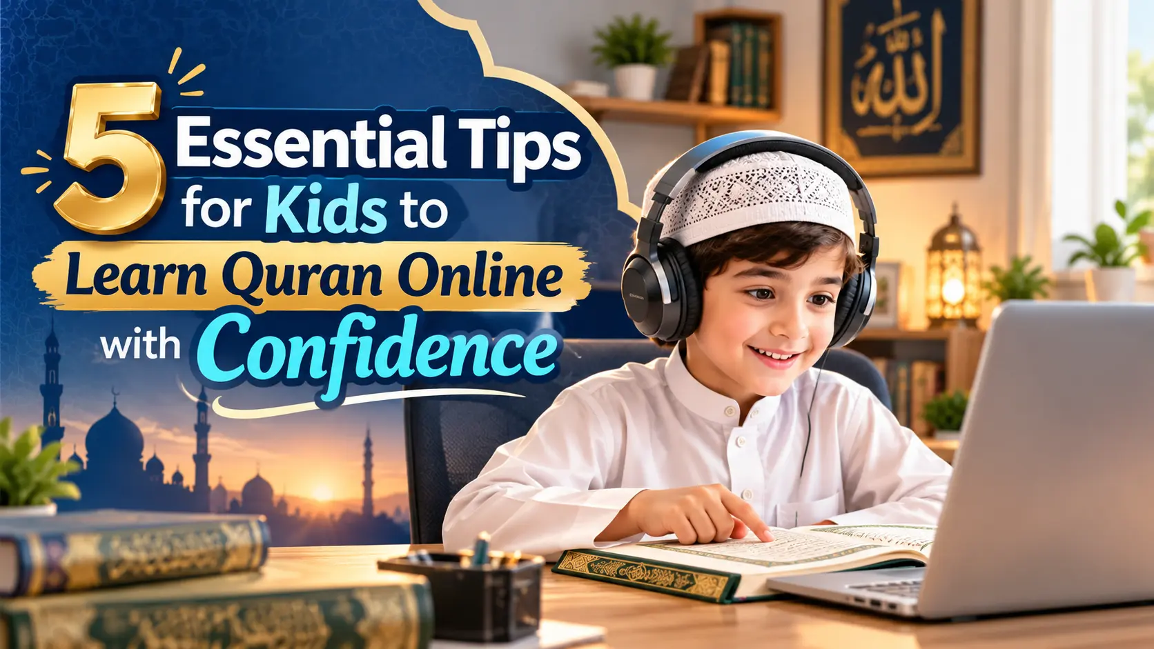 Child learning online Quran classes with a certified tutor at Soulful Quran Academy